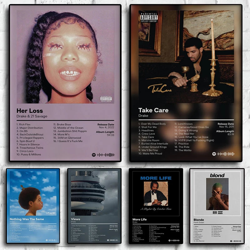 Drake Pop Rap Music Album Cover Poster Aesthetic Rapper Hip Hop Rock Nothing Was the Same Her Loss Canvas Painting Wall Decor