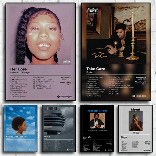 Drake Pop Rap Music Album Cover Poster Aesthetic Rapper Hip Hop Rock Nothing Was the Same Her Loss Canvas Painting Wall Decor
